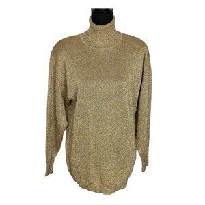 Vtg SUZELLE Women Turtleneck Sweater Sz M Gold Ramie Blend Long Sleeve 52-3